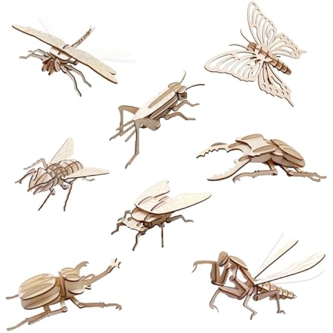 WOODEN 3D ANIMAL MODEL PUZZLES, 8 PIECE SET INSECT ANIMAL MODELS, BUILDING KITS DIY WOODEN CRAFTS STEM TOYS GIFTS FOR KIDS AND ADULTS, CRAFTS 3D PUZZLES SAFE AND NON-TOXIC EASY PUNCH - Image 1